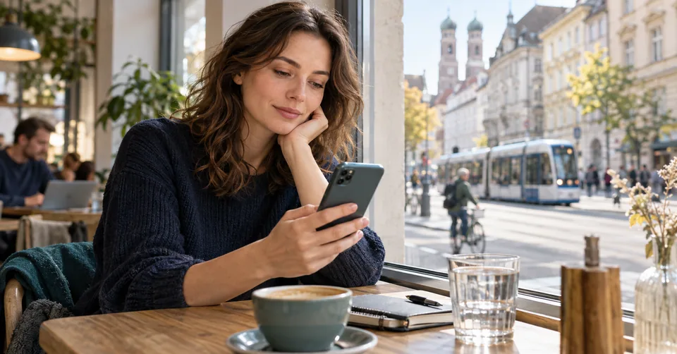 Eine jobsuchende Person vergleicht Stellenangebote auf einem Smartphone.